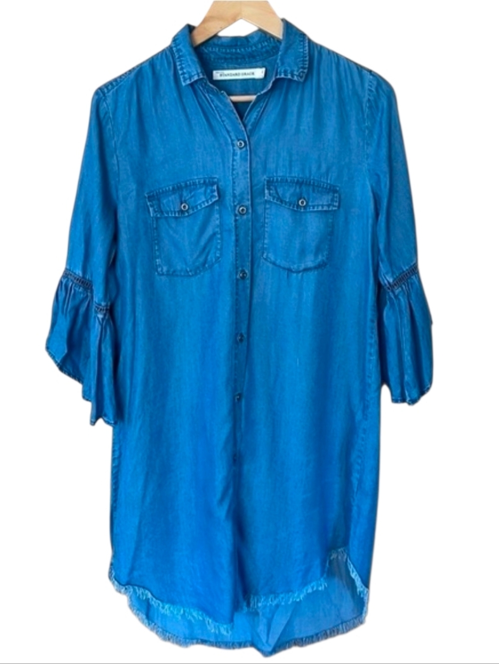 Standard Grace S Chambray Bell Sleeve Tunic Top Western Denim Dress sz small